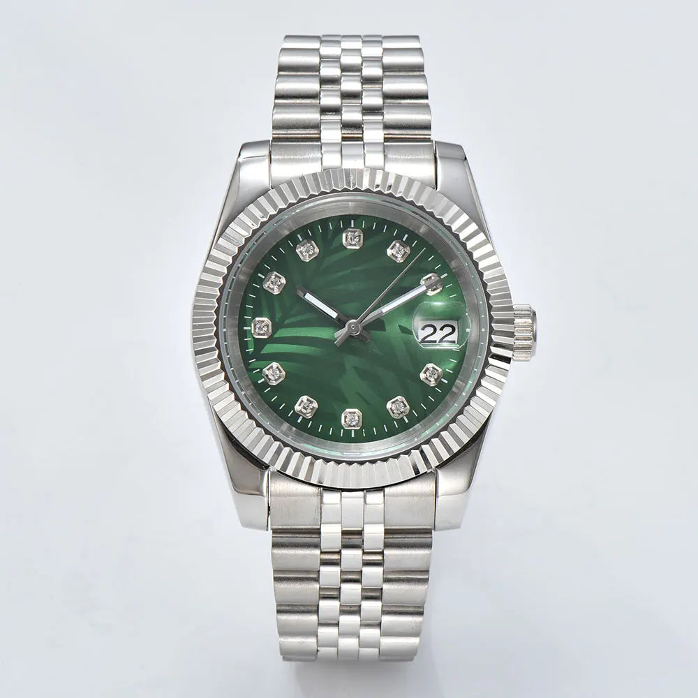 Men's 36mm/39mm Watches NH35 Automatic Movement Silver Case White Dial Blue AR Sapphire Glass Date Stainless Steel Strap