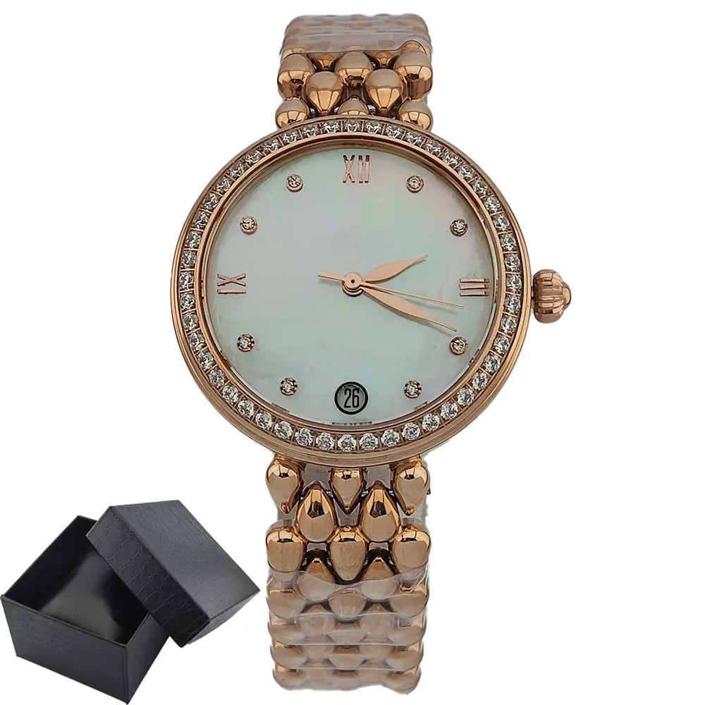 Women's Wristwatch Automatic Mechanical Watch Women Diamond Calendar Dial Stainless Steel Waterproof Luminous Elegant Butterfly