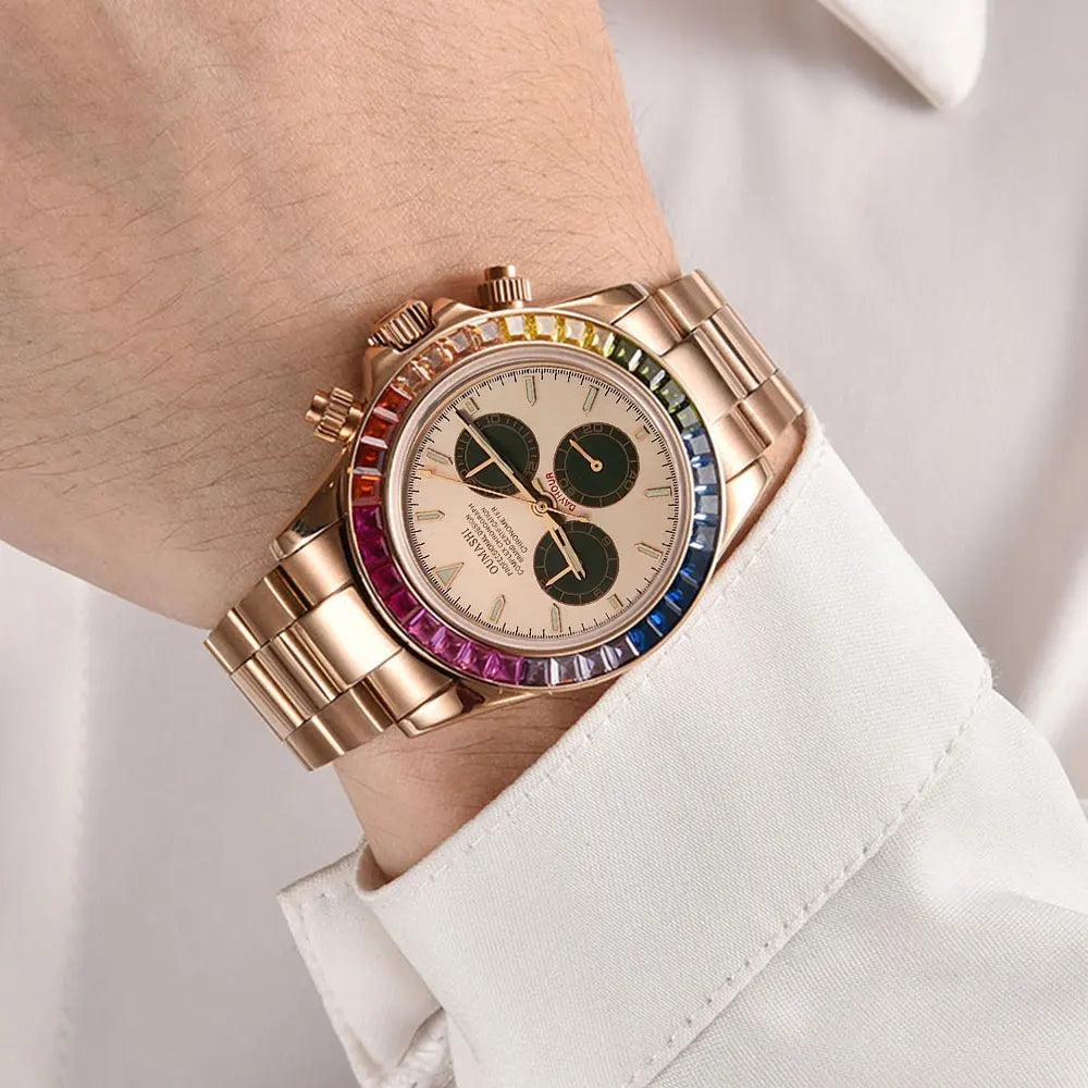 Men watches GEM Automatic Watch 39mm 4130 Chronograph Mechanical Wristwatch Sapphire Triple Windows Waterproof 10ATM 7750 watch