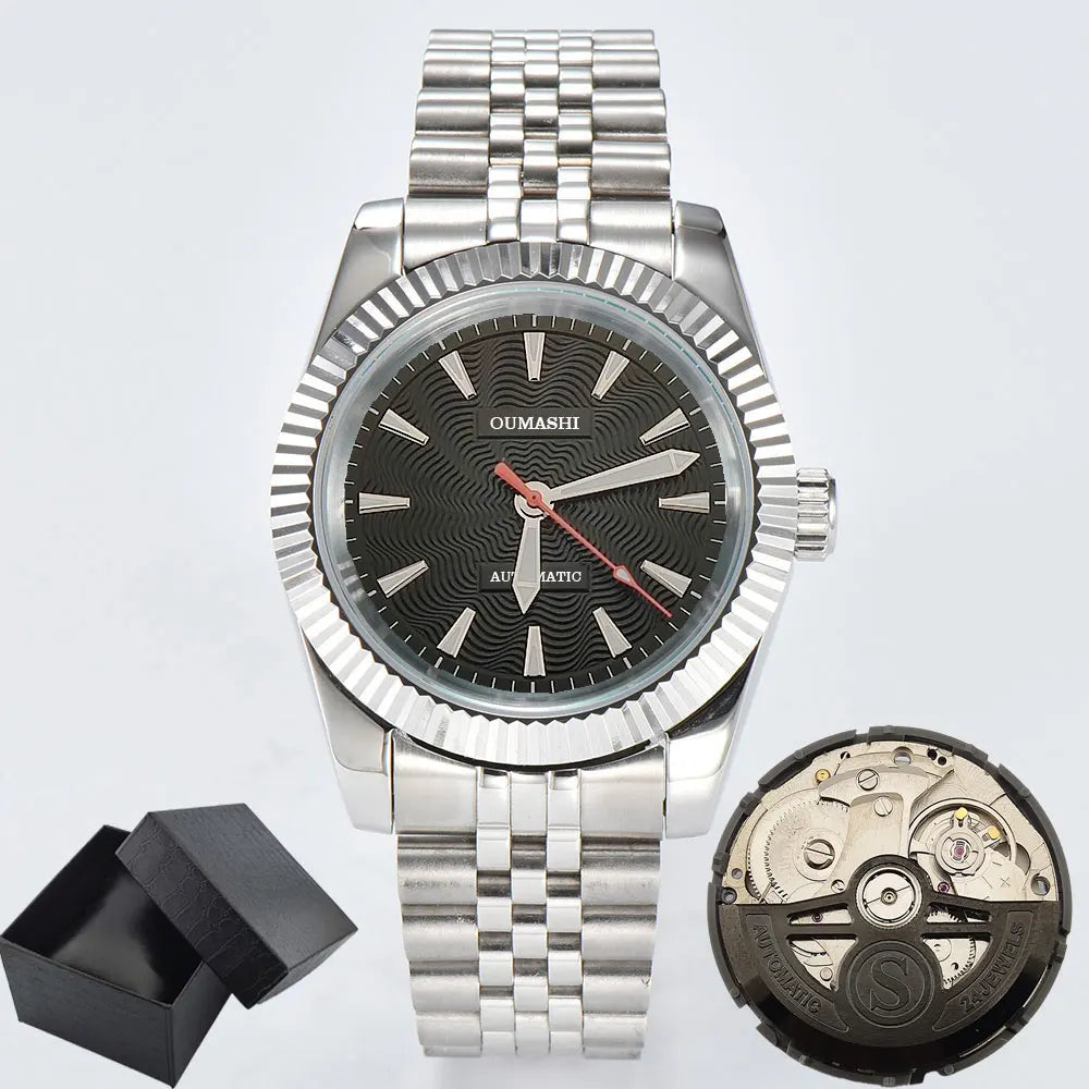 NH35A Mechanical Watch For Men 36mm/39mm Fluted Bezel Sapphire Crystal Black Blue Green RED Pink Dial Green Luminous Waterproof