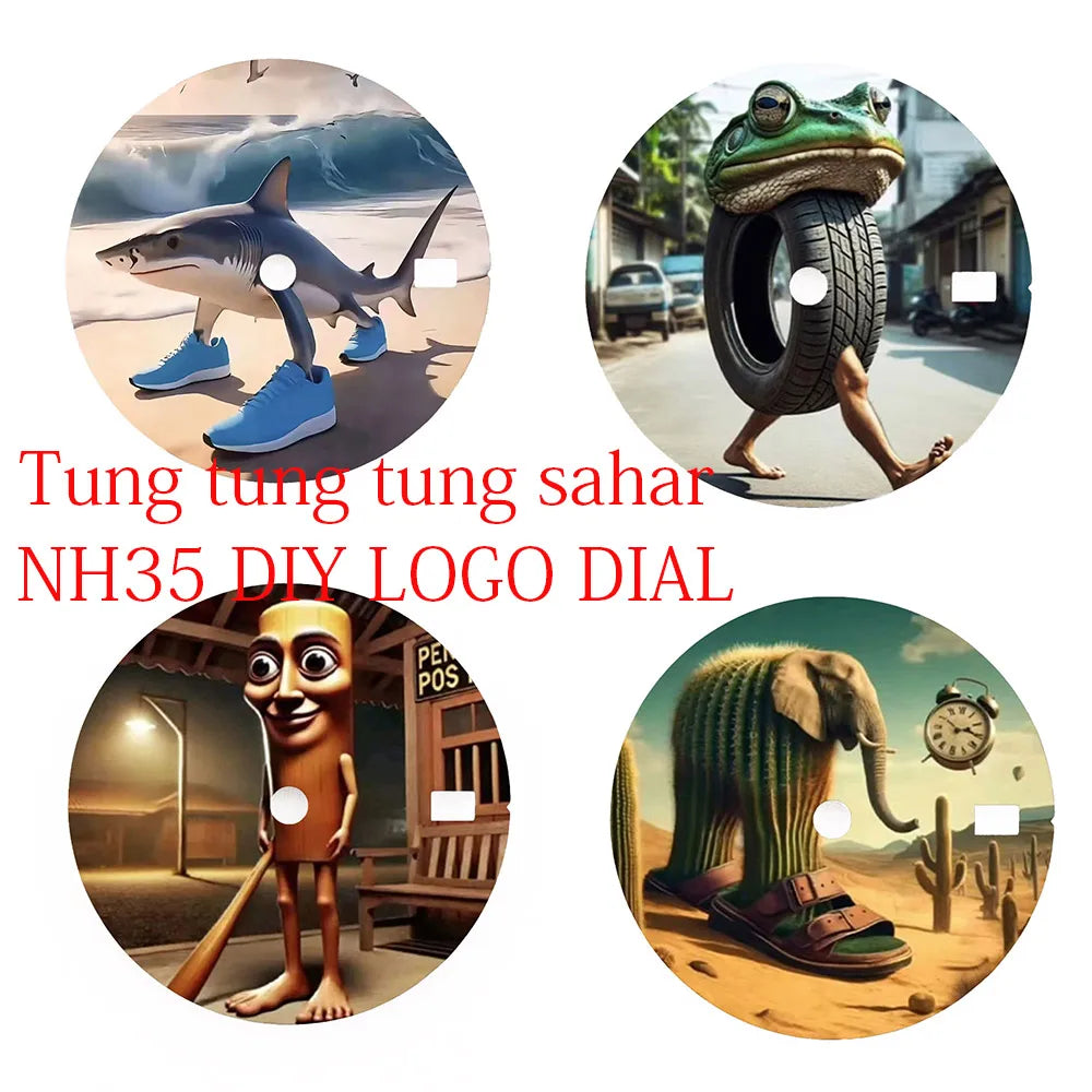Watch Dial 28.5mm nh35 Dial Tung tung tung sahar Color Printing Custom Dial Watch Face Suitable For NH35/36 Movement Watch Parts