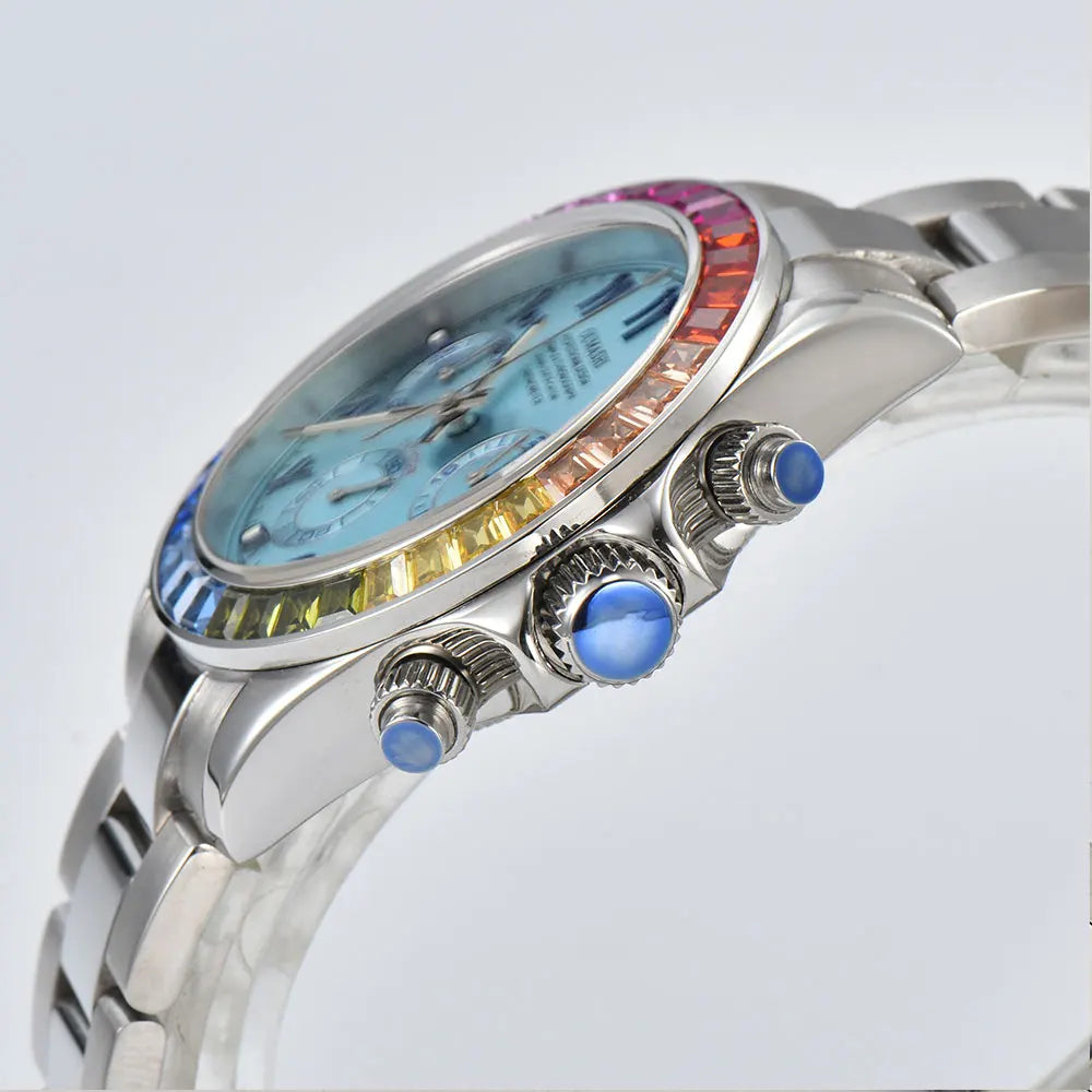 VK63 watch Rainbow Bezel Sport Watch Men Arabic Quartz Stainless Steel 10ATM Waterproof Mens Watch VK63 Sapphire Chronograph