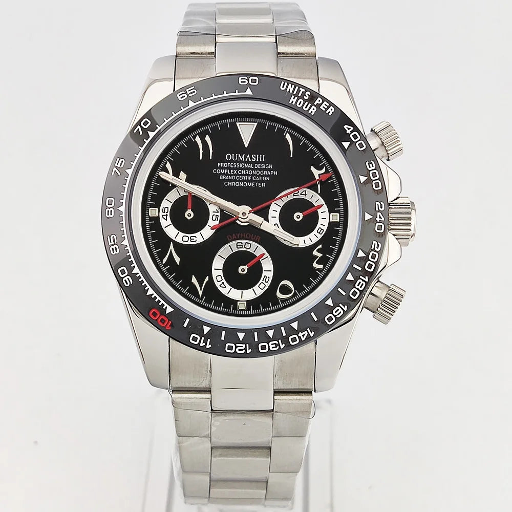 VK63 WATCH 39.3MM Casual Vk63 Quartz Movement Watch Men's waterproof steel case Arabian Dial Chronograph Luminous watch