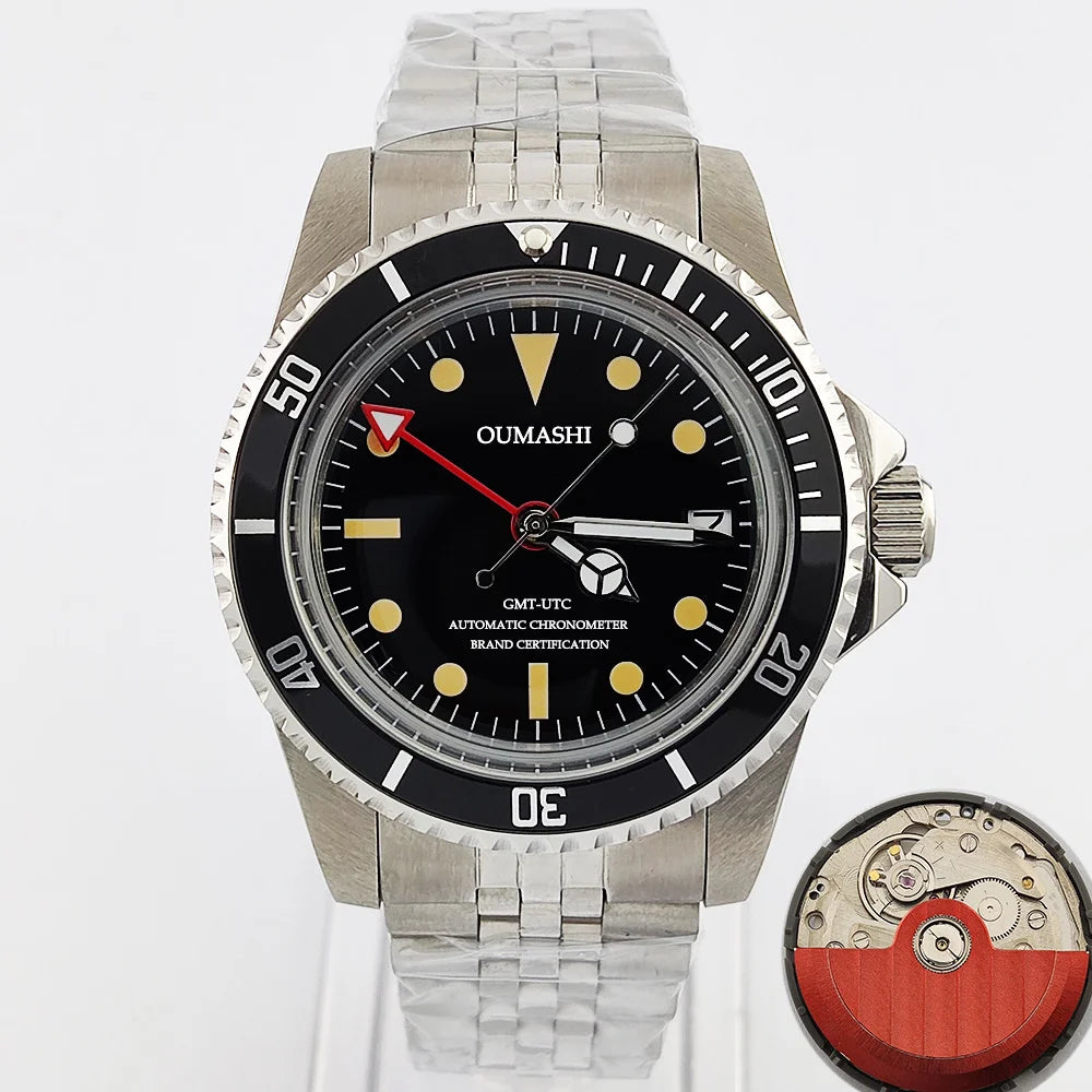 NH34GMT Men's 120 clicks bezel Waterproof Luxury Men's 39.5mm domed glass Mechanical Clock Dive NH34 modify Automatic watch