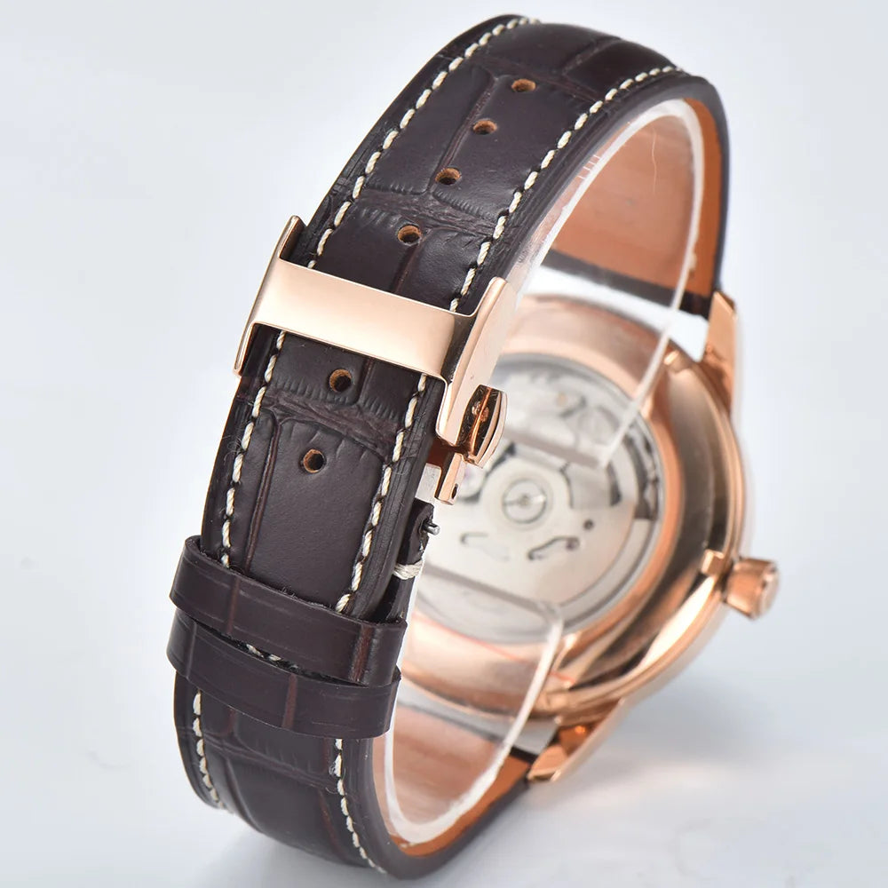 Cocktail watch 40.5mm watch Gemstone Series NH35 Automatic mechanical Men's Watch 10ATM Mineral glass waterproof leather strap