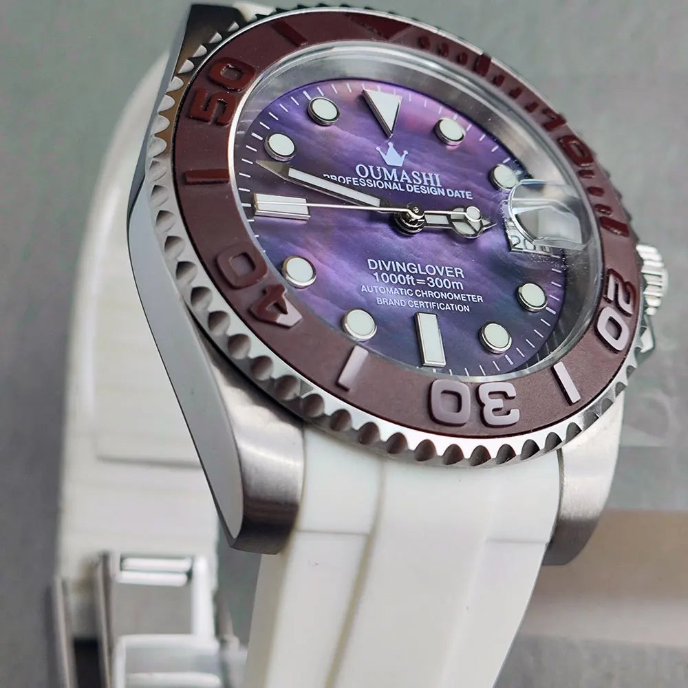 OUMASHI 40mm Mother of-pearl dial NH35 Automatic Mechanical Watch Diver gradient luminous stainless steel case sapphire glass