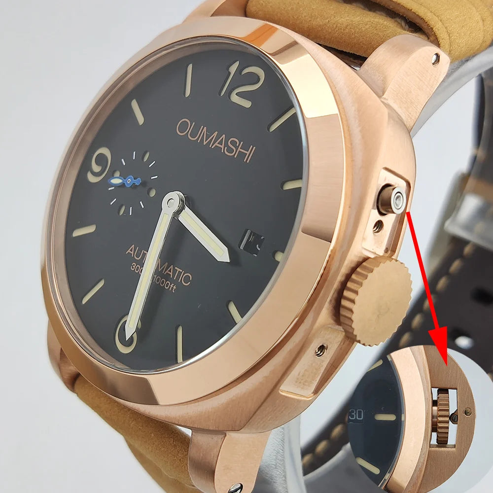 Watch 45mm ST2555 Movement Men's Watch Stainless steel Rose Gold case Vintage Mechanical Watch Mineral glass leather bracelet