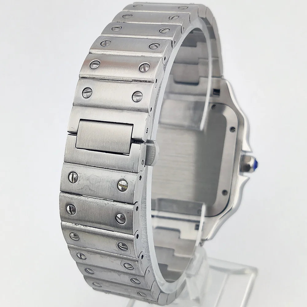 Men's mechanical watch, caliber NH70 movement, hollow dial, mineral glass watch, 38 mm, stylish cool man square watch waterproof