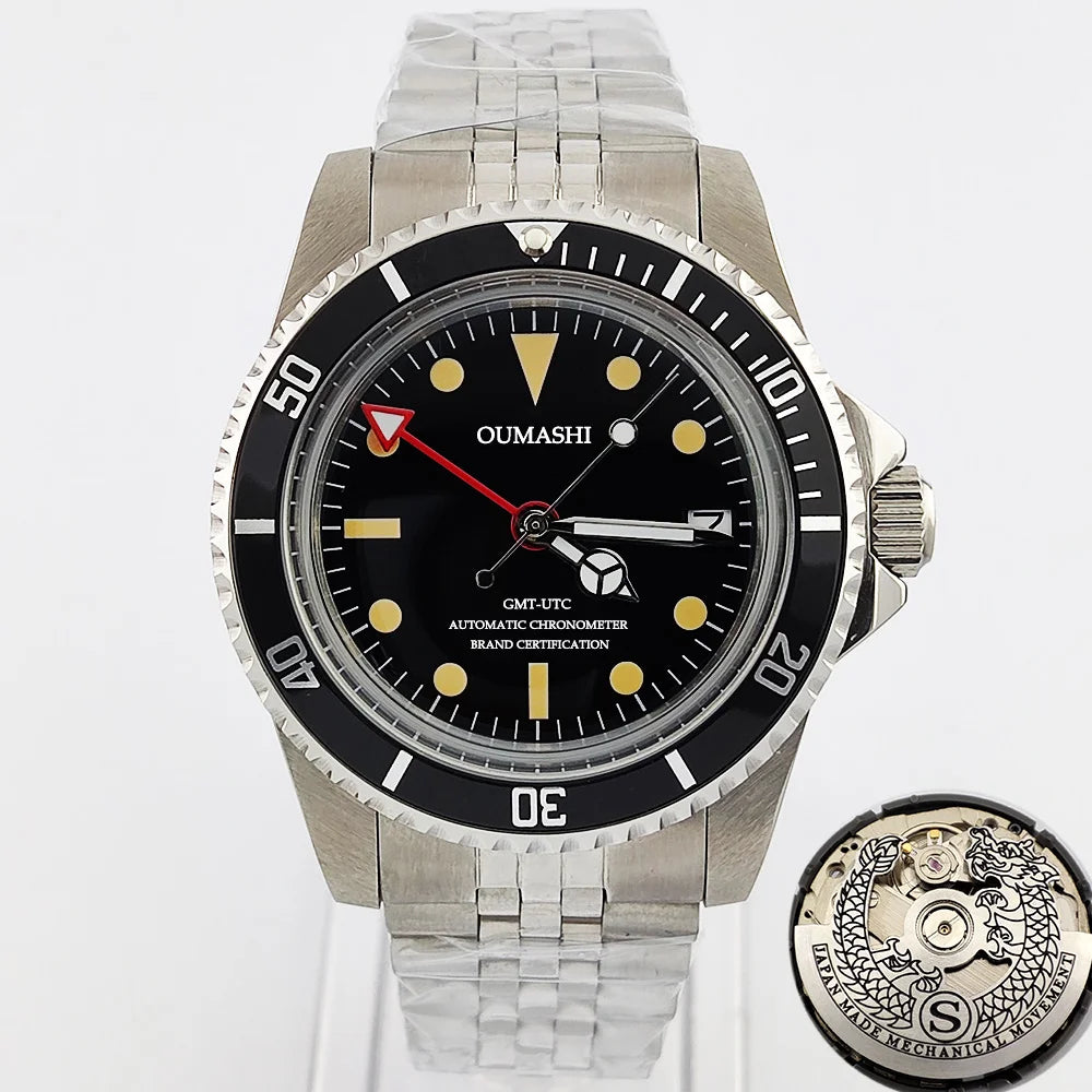 NH34GMT Men's 120 clicks bezel Waterproof Luxury Men's 39.5mm domed glass Mechanical Clock Dive NH34 modify Automatic watch