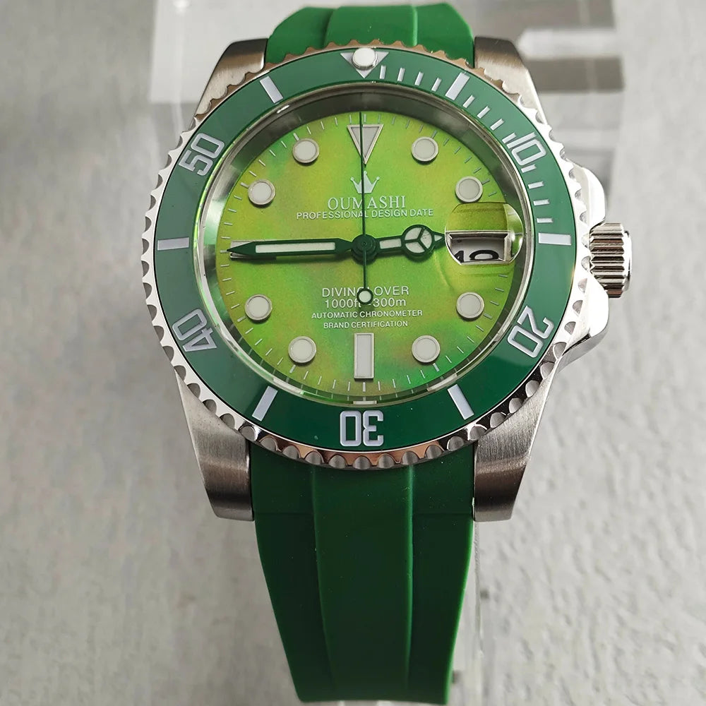 OUMASHI 40mm Mother of-pearl dial NH35 Automatic Mechanical Watch Diver gradient luminous stainless steel case sapphire glass