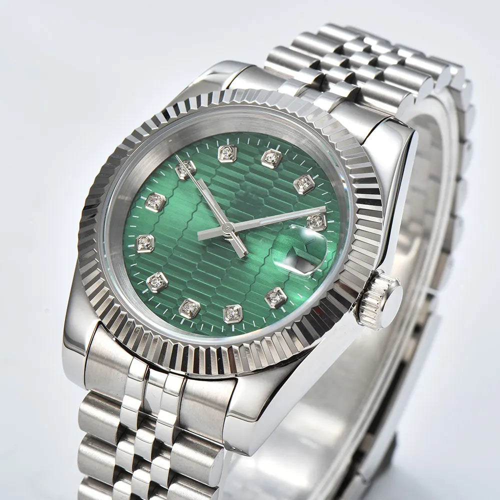 Men's 36mm/39mm Watches NH35 Automatic Movement Silver Case White Dial Blue AR Sapphire Glass Date Stainless Steel Strap