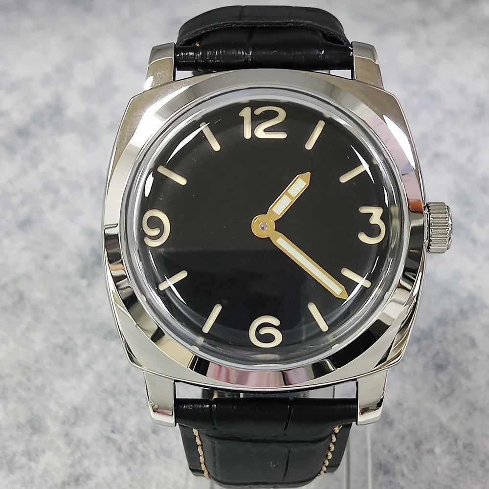 46mm men's hand mechanical ST3600 movement double needle sapphire glass waterproof and intensely luminous leather strap