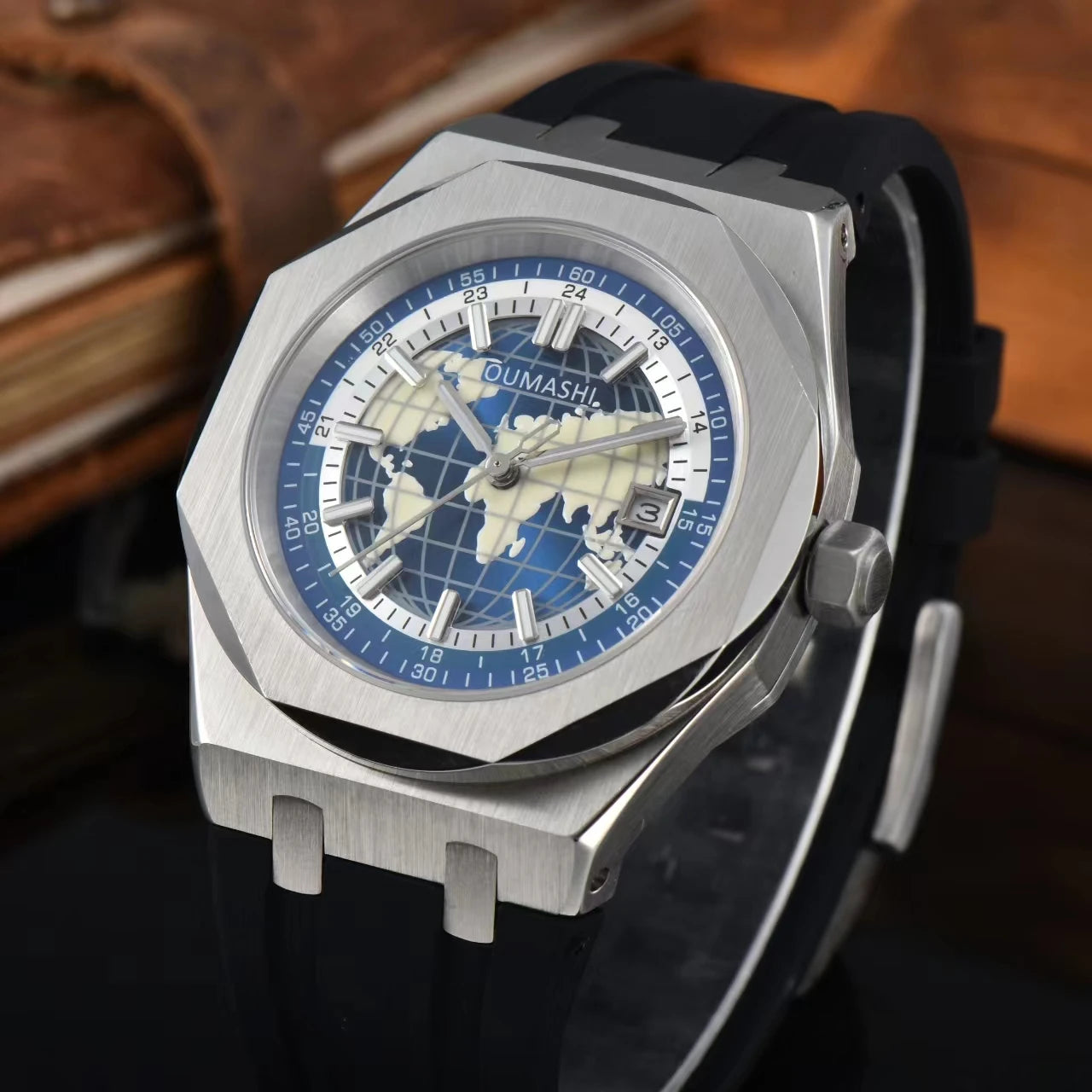 Miyota8215 Luxury Watch Globe Men's Date Glow C3 Watch Sapphire Glass Waterproof 100 meter Rubber Band and Steel Ban