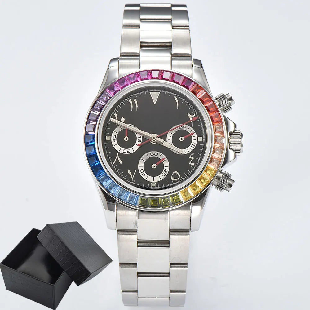 VK63 watch Rainbow Bezel Sport Watch Men Arabic Quartz Stainless Steel 10ATM Waterproof Mens Watch VK63 Sapphire Chronograph