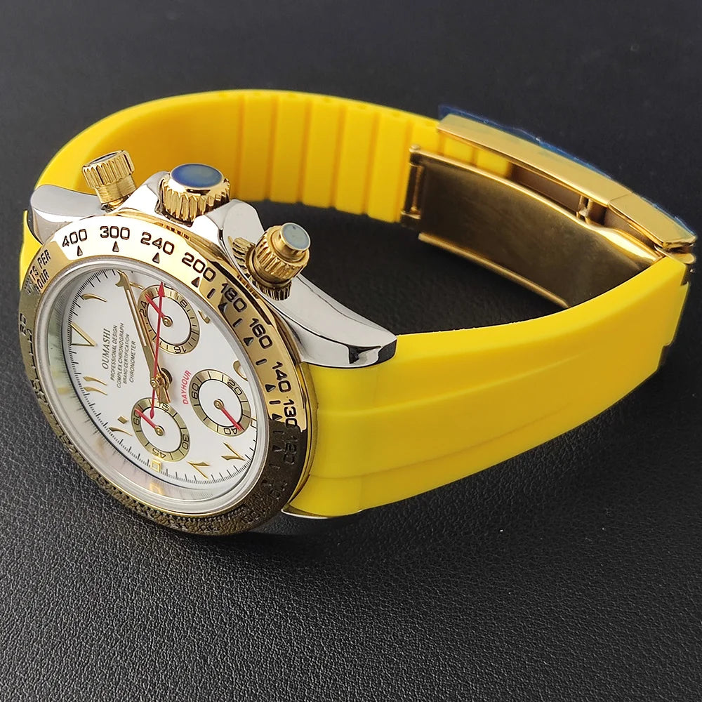 VK63 watch 39.3mm men's watch Stainless steel waterproof Sport VK63 Quartz movement watch sapphire Chronograph Rubber bracelet