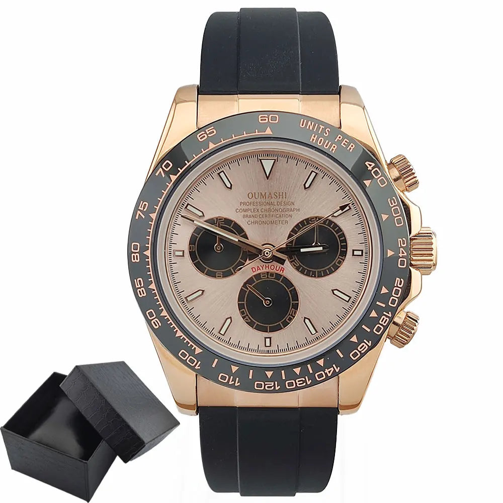 Watch Men Automatic 39mm 4130 watch Chronograph Mechanical Wristwatch Sapphire Triple Windows Waterproof 10ATM rose gold watches