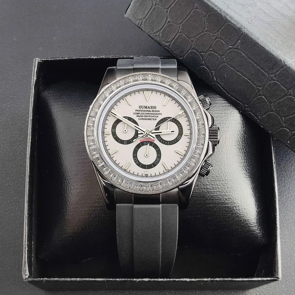 men 4130 watches sapphire Glass GEM black automatic mechanical watch 39.3mm 4130 movement chronograph watch Waterproof 10ATM