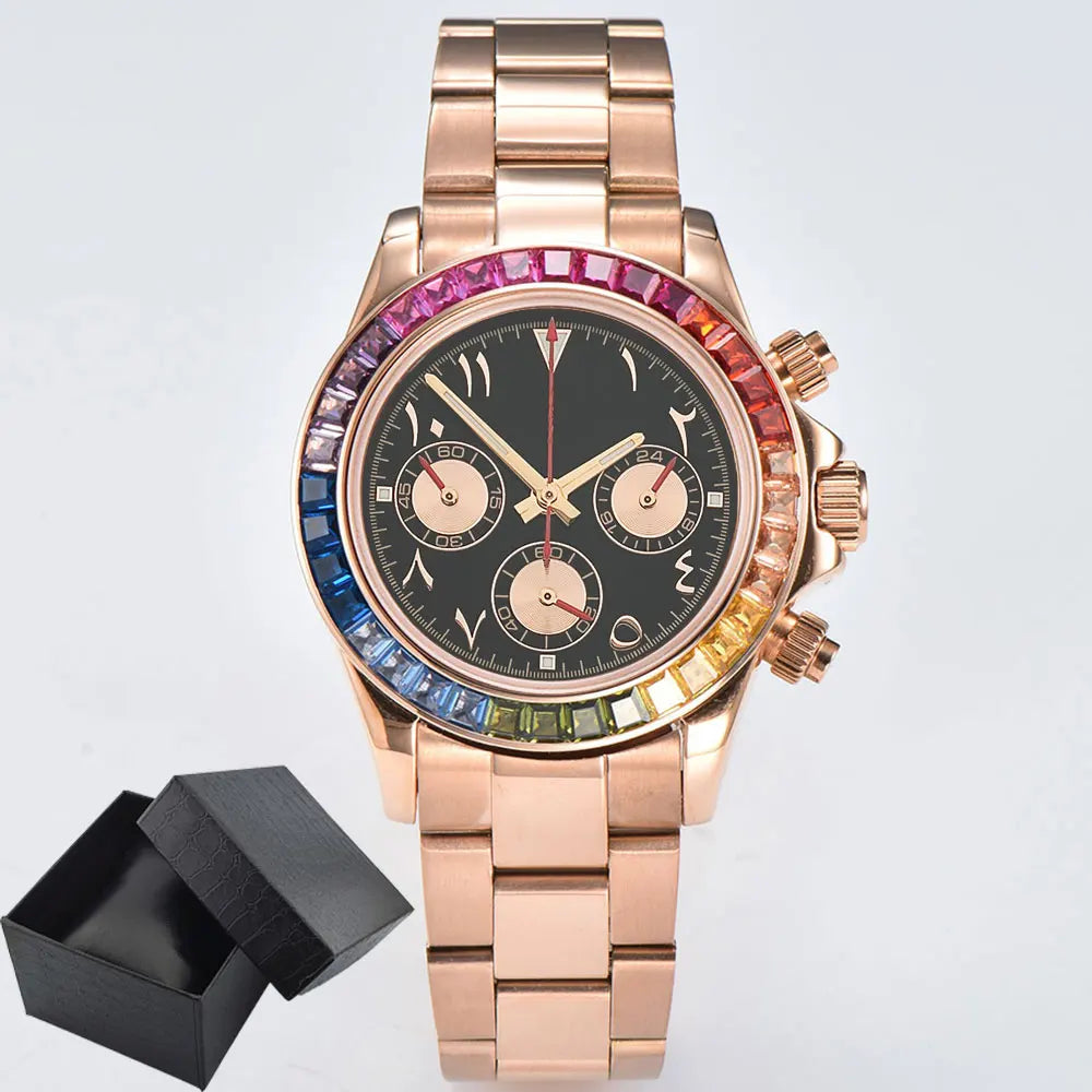 39.3mm vk63 Watches Luxury Watch Men's Chronograph Arabia watch Rainbow bezel Watch Men's VK63 Men's  Waterproof 10ATM