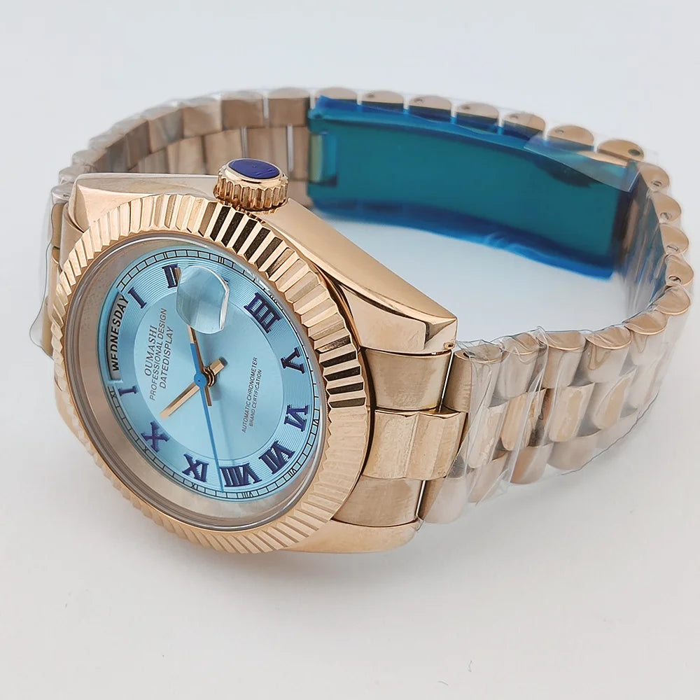 39mm OUMASHI WATCH men's mechanical watch sky blue Roman dial luxury automatic watch men's Japan MIYOTA 8285 sapphire crystal