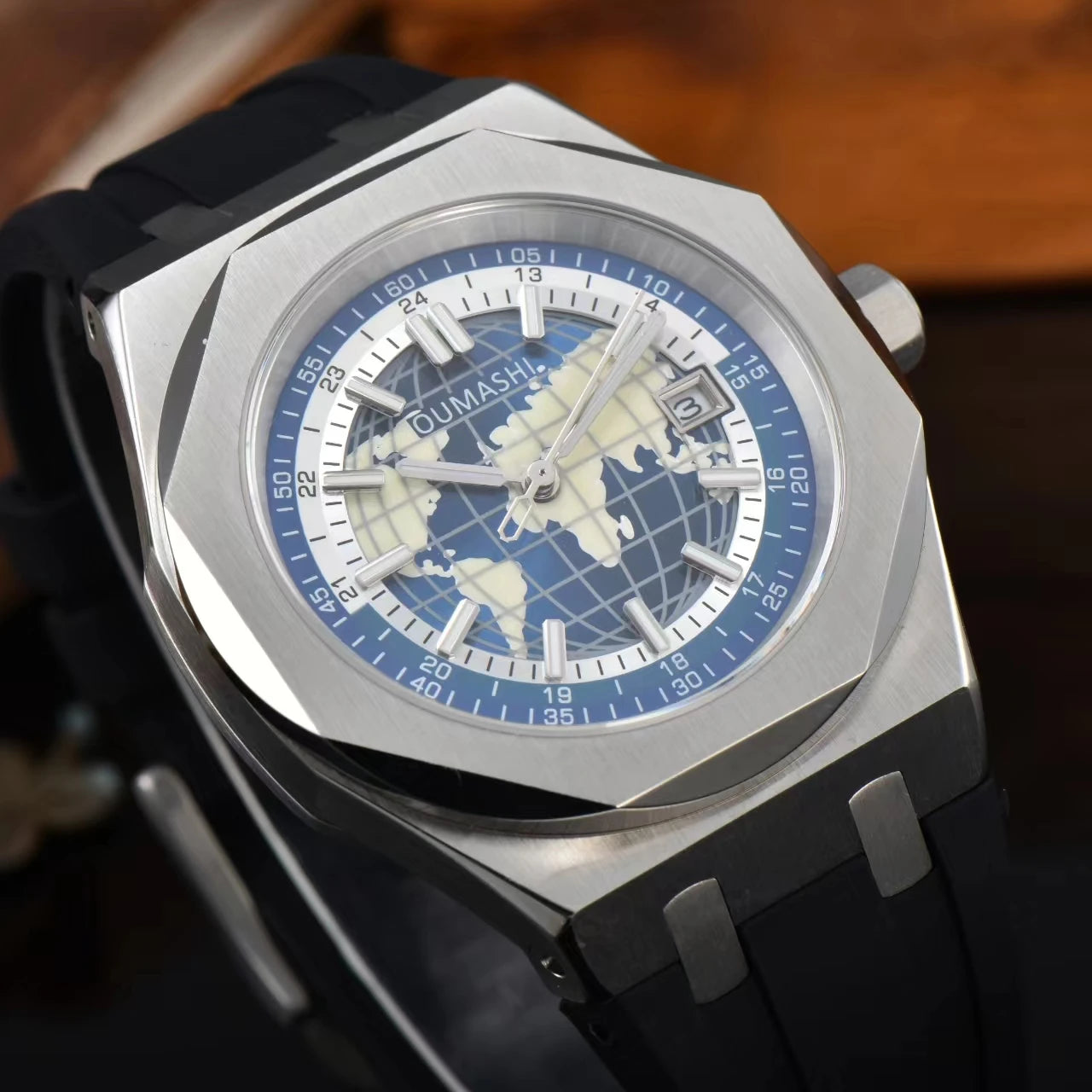 Miyota8215 Luxury Watch Globe Men's Date Glow C3 Watch Sapphire Glass Waterproof 100 meter Rubber Band and Steel Ban