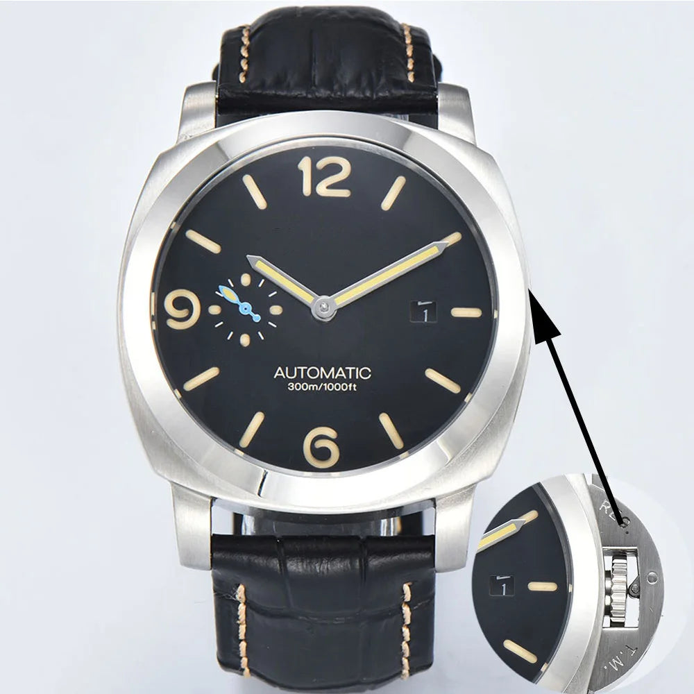 44mm Men's watch ST2555 Movement Watch Stainless Steel case Men's Automatic Mechanical Watch sapphire glass leather bracelet