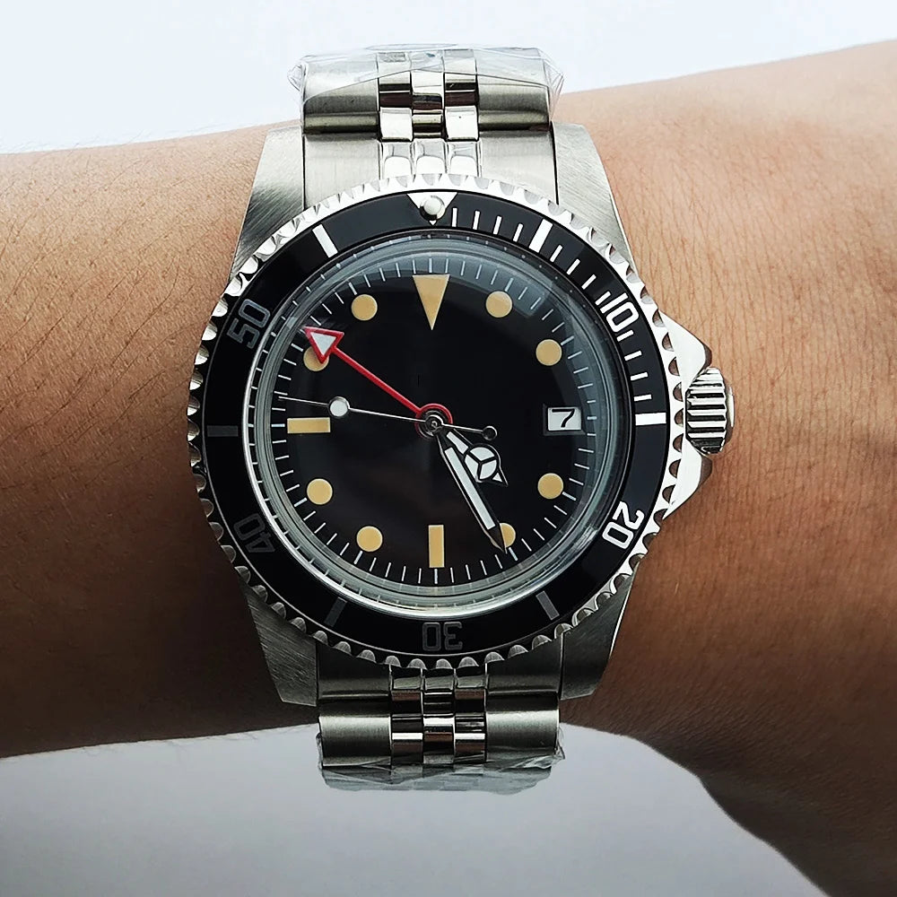 NH34GMT Men's 120 clicks bezel Waterproof Luxury Men's 39.5mm domed glass Mechanical Clock Dive NH34 modify Automatic watch
