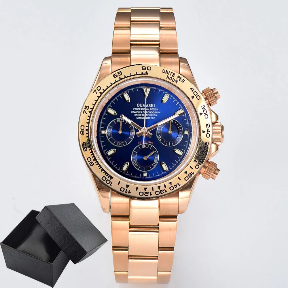 VK63 watch 39.3mm Luxury Watch Men's Chronograph Men's watch vk63 case rose gold BLUE VK63 Men's Chronograph Waterproof 10ATM