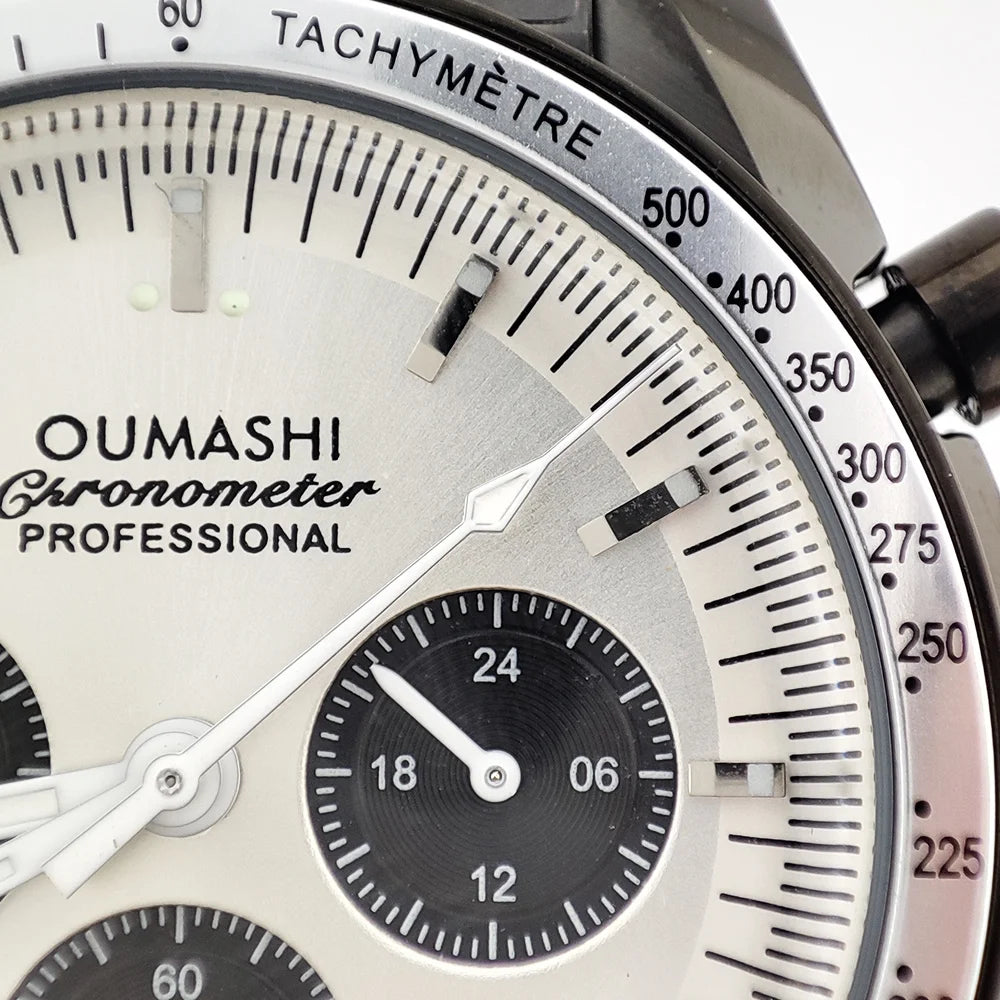 41mm Casual Vk63 Movement Watch Men's waterproof black case OUMASHI Chronograph Calendar Luminous Watch