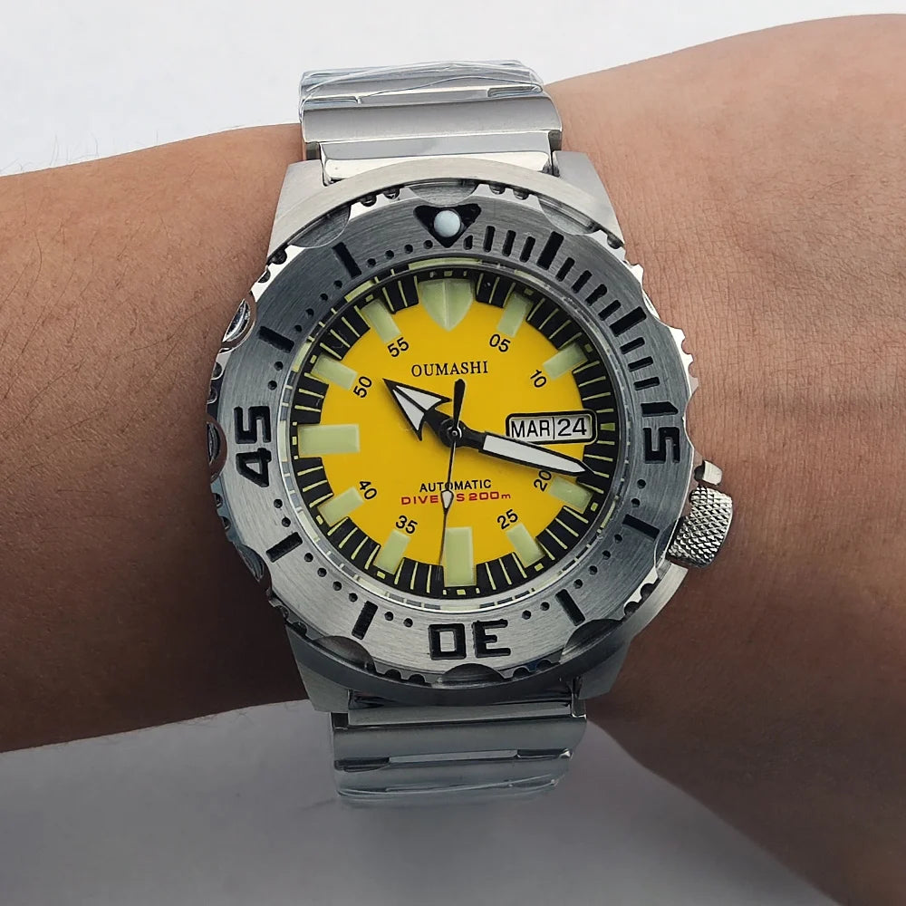 men watch NH36 movement 20ATM waterproof steel watch Men's Red teeth Sea monster automatic mechanical watch sports diving watch