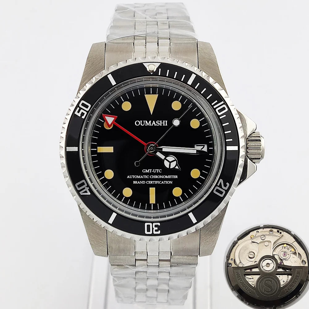 NH34GMT Men's 120 clicks bezel Waterproof Luxury Men's 39.5mm domed glass Mechanical Clock Dive NH34 modify Automatic watch
