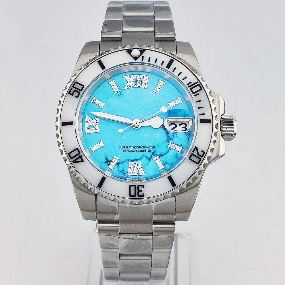 Luxury Diving automatic Men's Watch 40mm NH35A Date Stainless Steel Sapphire Crystal Ceramic bezel Watch Natural gemstone dial