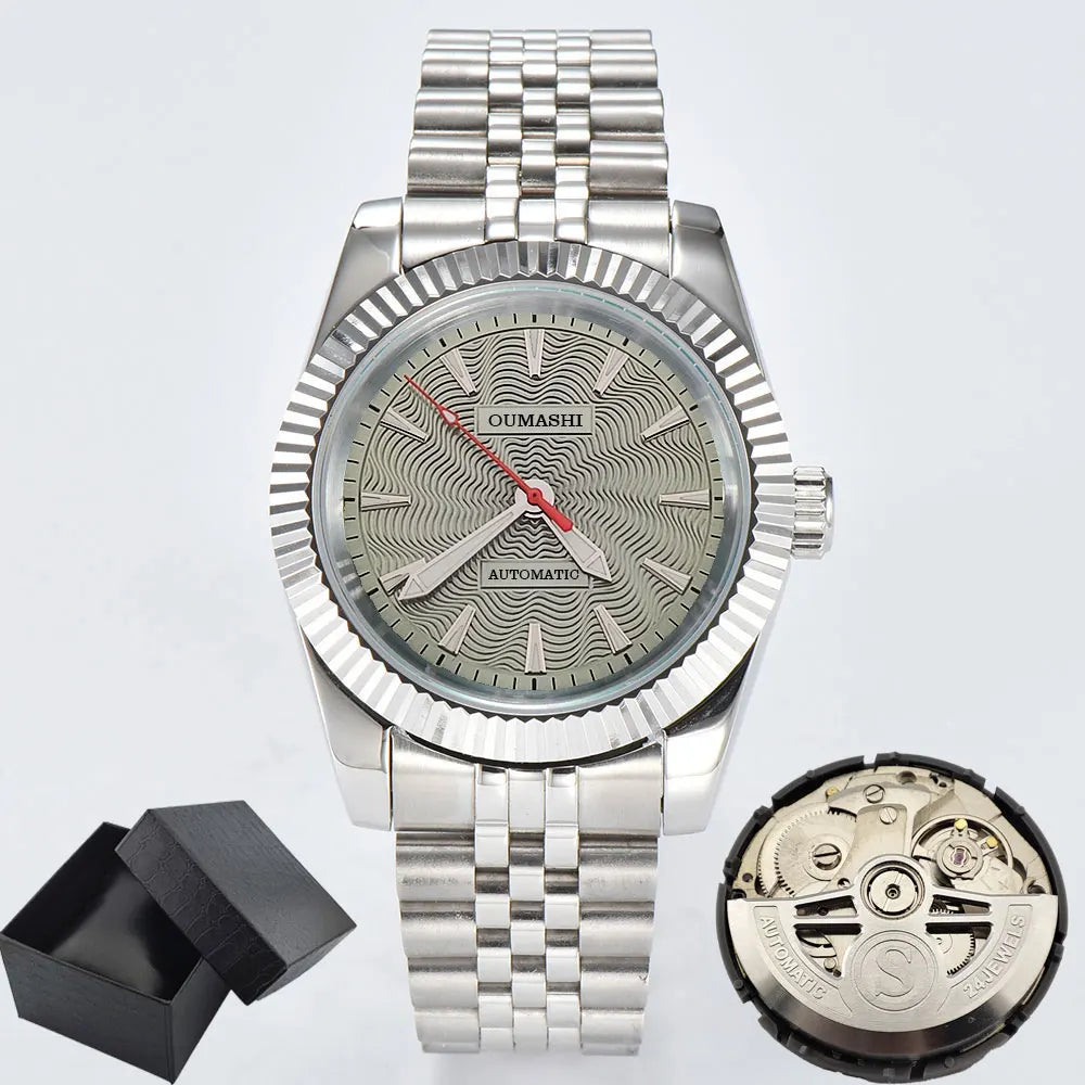 NH35A Mechanical Watch For Men 36mm/39mm Fluted Bezel Sapphire Crystal Black Blue Green RED Pink Dial Green Luminous Waterproof