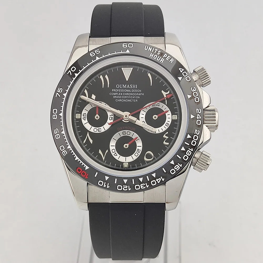 VK63 watch 39.3mm men's watch Stainless steel waterproof Sport VK63 Quartz movement watch sapphire Chronograph Rubber bracelet