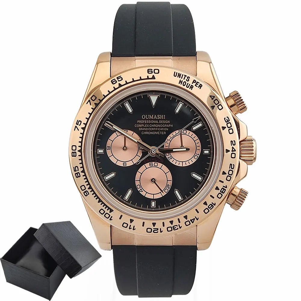 Watch Men Automatic 39mm 4130 watch Chronograph Mechanical Wristwatch Sapphire Triple Windows Waterproof 10ATM rose gold watches
