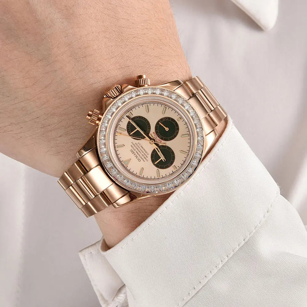 Men watches GEM Automatic Watch 39mm 4130 Chronograph Mechanical Wristwatch Sapphire Triple Windows Waterproof 10ATM 7750 watch