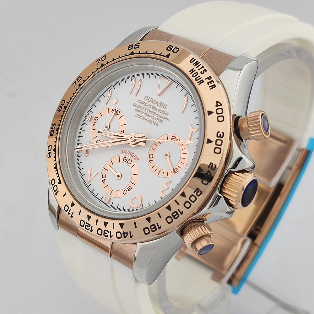 VK63 watch 39.3mm men's watch Stainless steel waterproof Sport VK63 Quartz movement watch sapphire Chronograph Rubber bracelet