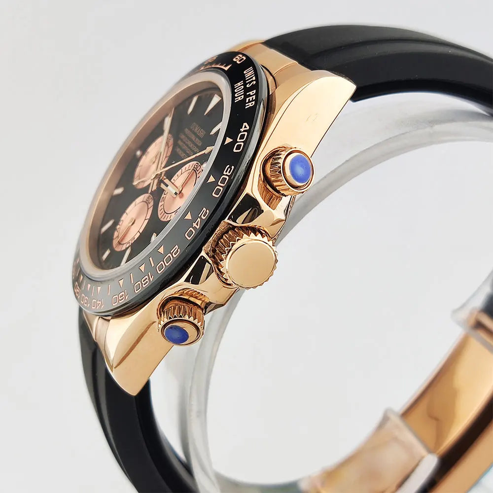 Watch Men Automatic 39mm 4130 watch Chronograph Mechanical Wristwatch Sapphire Triple Windows Waterproof 10ATM rose gold watches