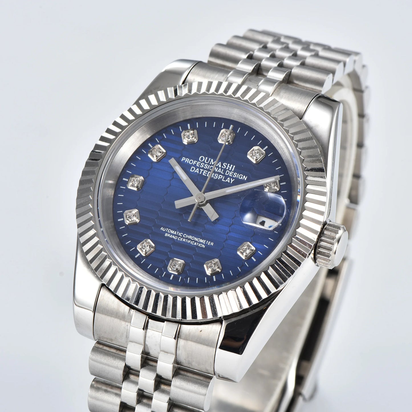 Men's 36mm/39mm Watches NH35 Automatic Movement Silver Case White Dial Blue AR Sapphire Glass Date Stainless Steel Strap