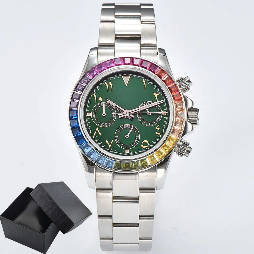VK63 watch Rainbow Bezel Sport Watch Men Arabic Quartz Stainless Steel 10ATM Waterproof Mens Watch VK63 Sapphire Chronograph