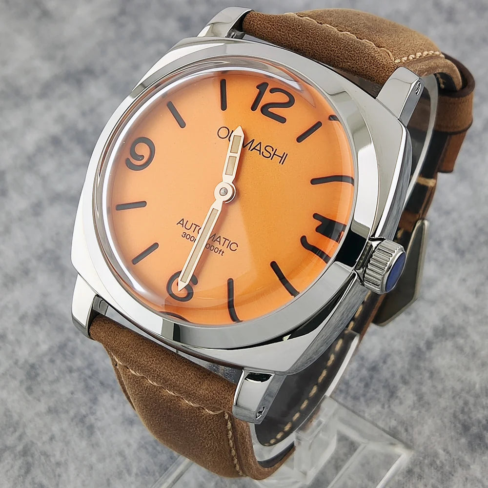 46mm men's hand mechanical ST3600 movement double needle sapphire glass waterproof and intensely luminous leather strap