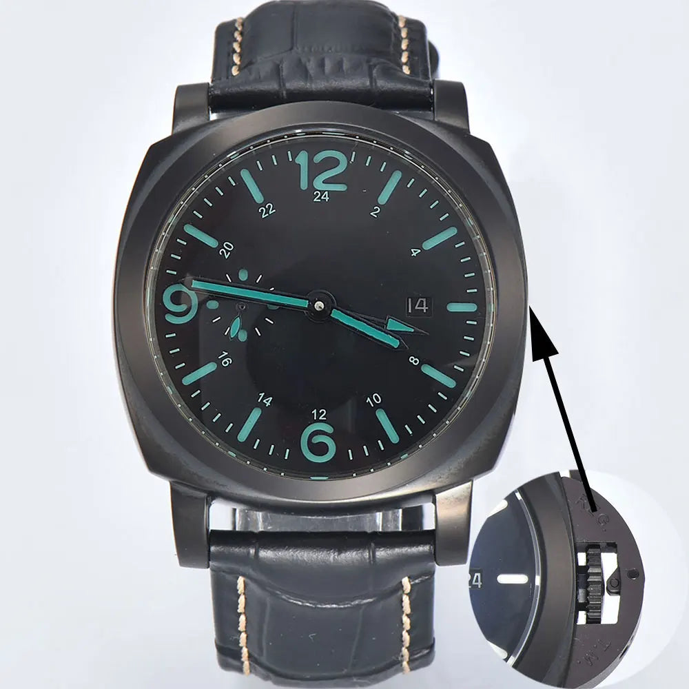 ST2557 Movement watches 45mm Men's watch GMT Stainless Steel case Men's Vintage Mechanical Watch SKY BLUE dial leather bracelet