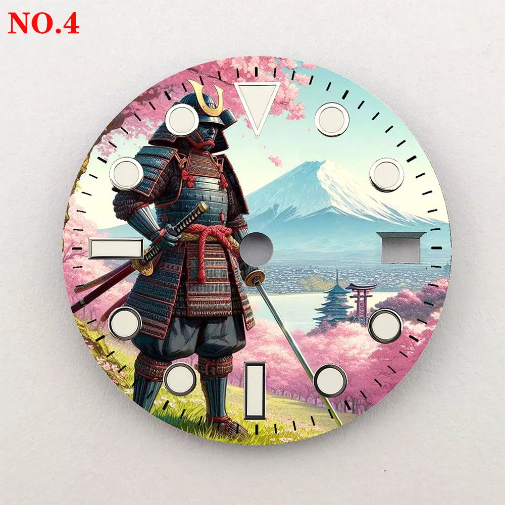 The 28.5mm dial samurai element NH35 dial creative color-printed series dial is suitable for NH35/36 movement watch accessories