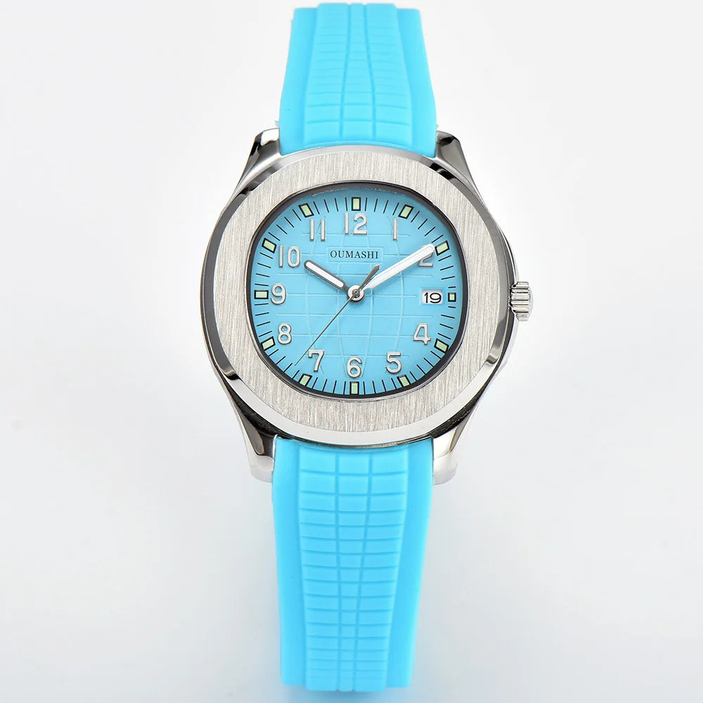 Men's Automatic Mechanical Watch NH35A Movement Stainless Steel Sapphire Glass Waterproof 10ATM Watch Rubber bracelet 21mm