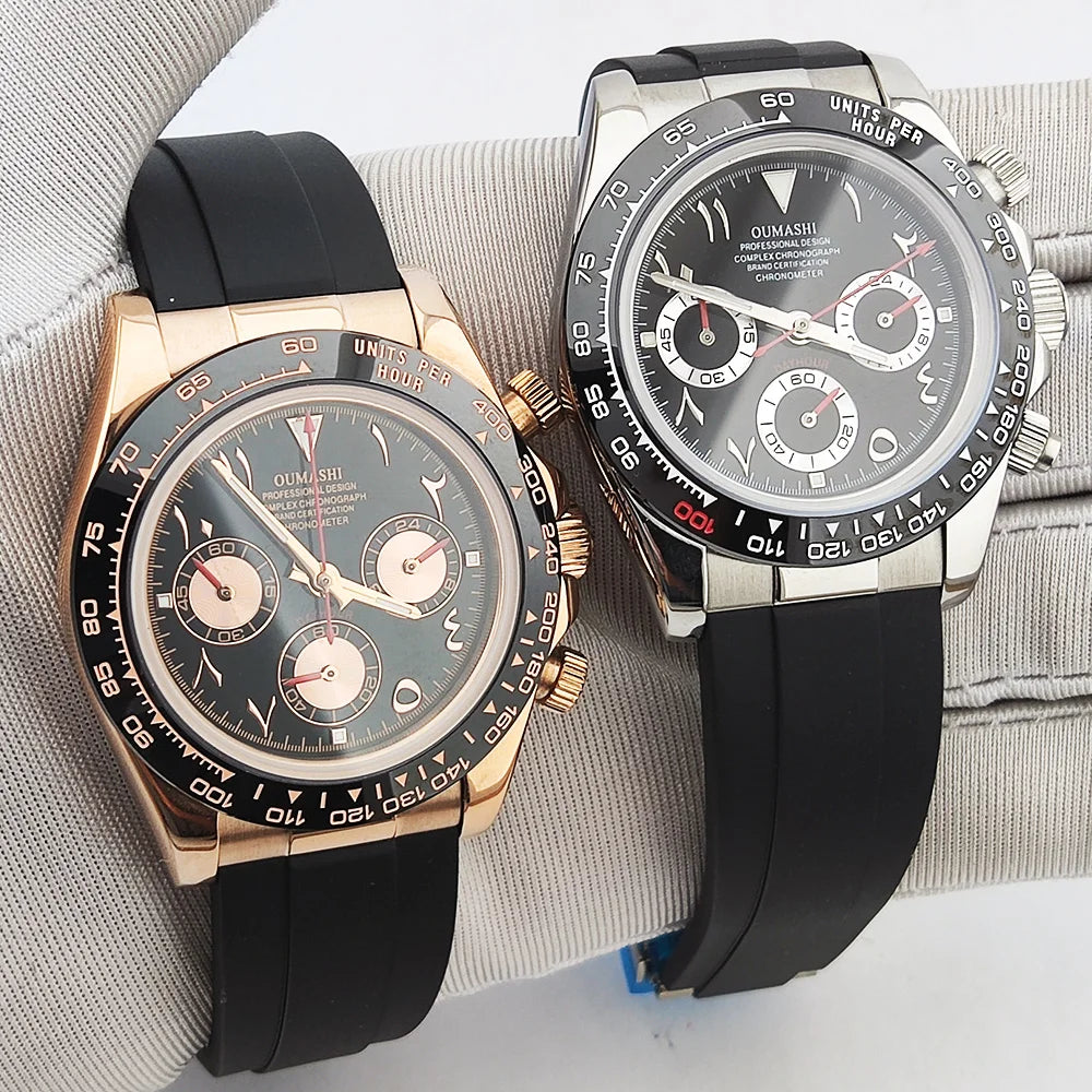 VK63 watch 39.3mm men's watch Stainless steel waterproof Sport VK63 Quartz movement watch sapphire Chronograph Rubber bracelet