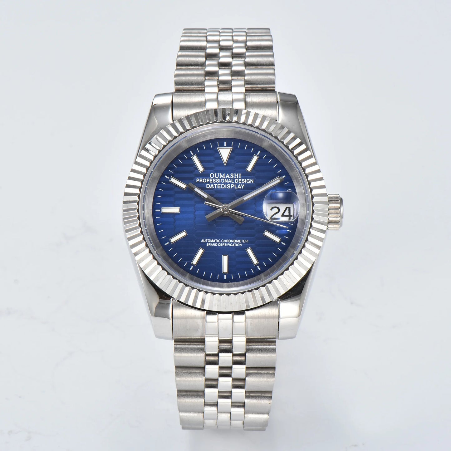 Men's 36mm/39mm Watches NH35 Automatic Movement Silver Case White Dial Blue AR Sapphire Glass Date Stainless Steel Strap