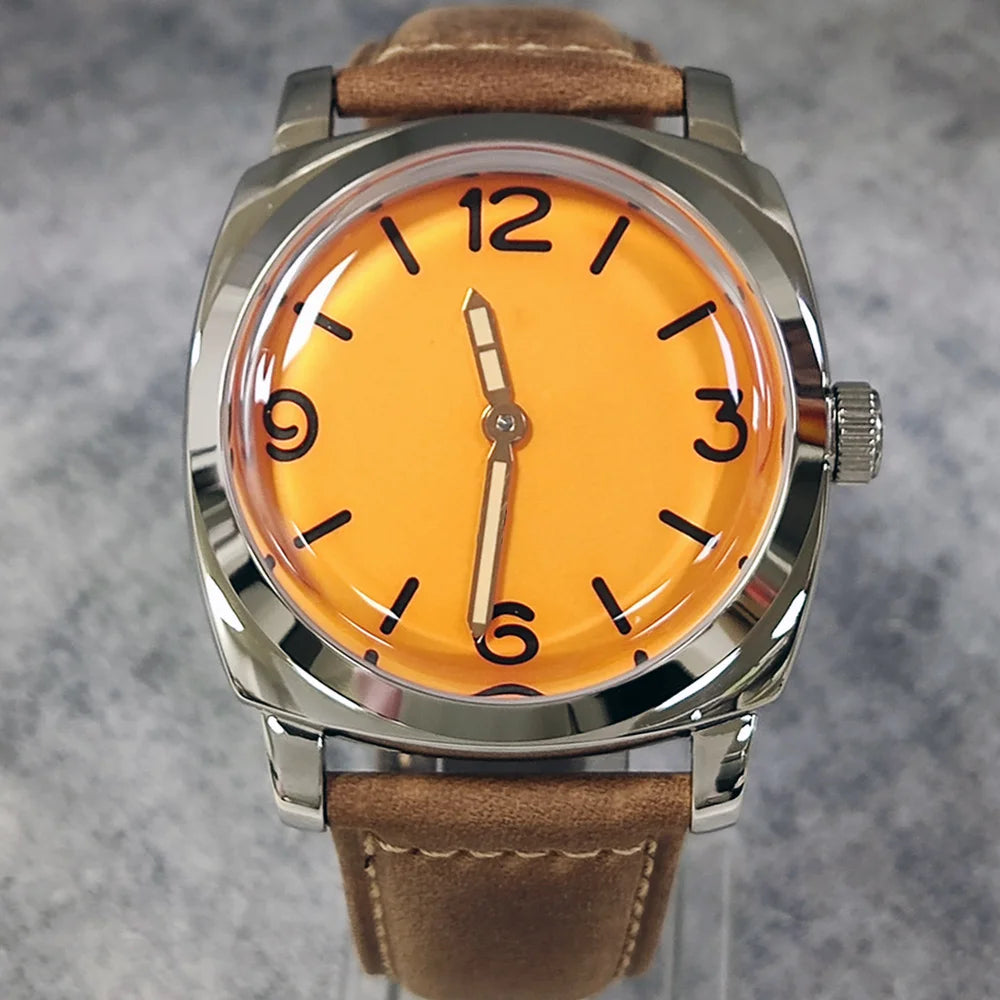 46mm men's hand mechanical ST3600 movement double needle sapphire glass waterproof and intensely luminous leather strap
