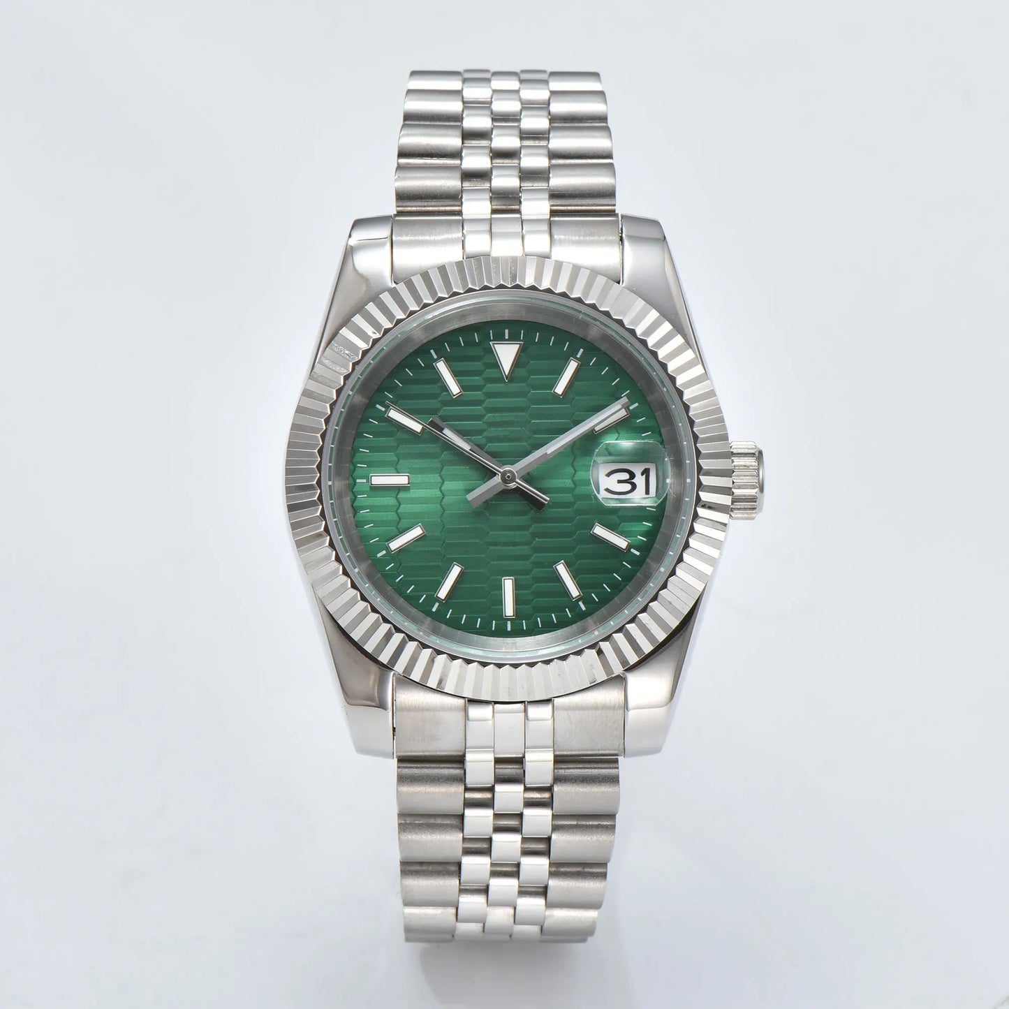 Men's 36mm/39mm Watches NH35 Automatic Movement Silver Case White Dial Blue AR Sapphire Glass Date Stainless Steel Strap