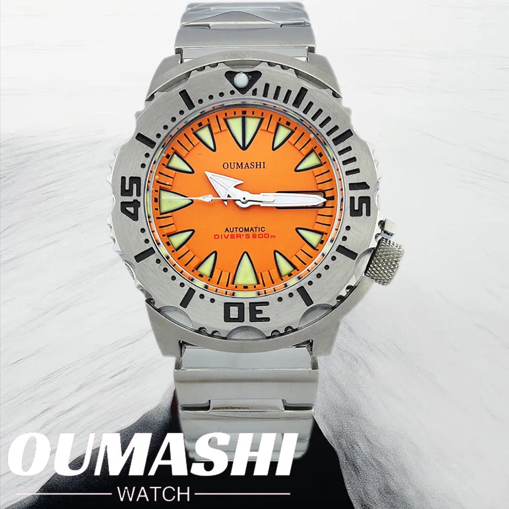 men watch NH36 movement 20ATM waterproof steel watch Men's Red teeth Sea monster automatic mechanical watch sports diving watch