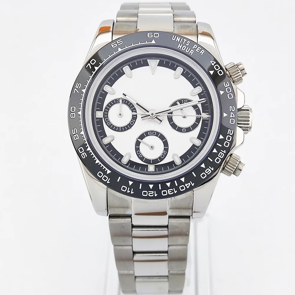 Men's Sports Quartz WatchVK63 Chronograph Sapphire Glass Intense Stainless Steel Green Luminance Waterproof  10BAR Velcro strap