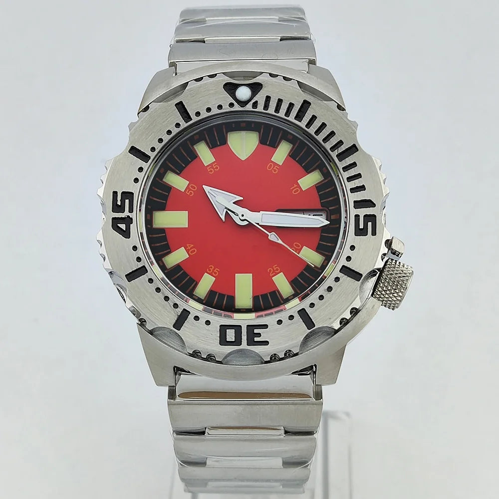 men watch NH36 movement 20ATM waterproof steel watch Men's Red teeth Sea monster automatic mechanical watch sports diving watch